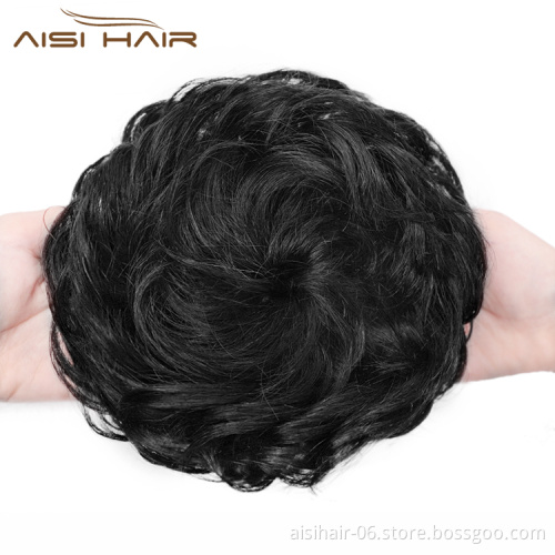 Aisi Hair Brazilian Human Hair Bun Curly Black Chignon Bun Elastic Rope Rubber Band Hairpiece Clip In Extension For Women